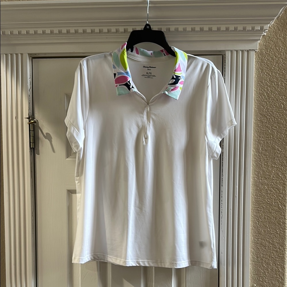 White Polo Golf Shirt with Colorful Collar